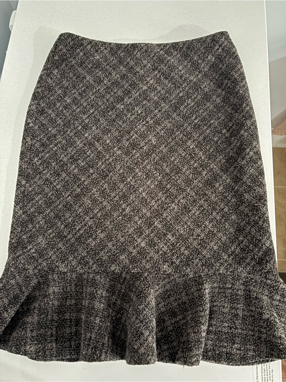 Express Gray Tweed Pencil Skirt with Ruffle Hem